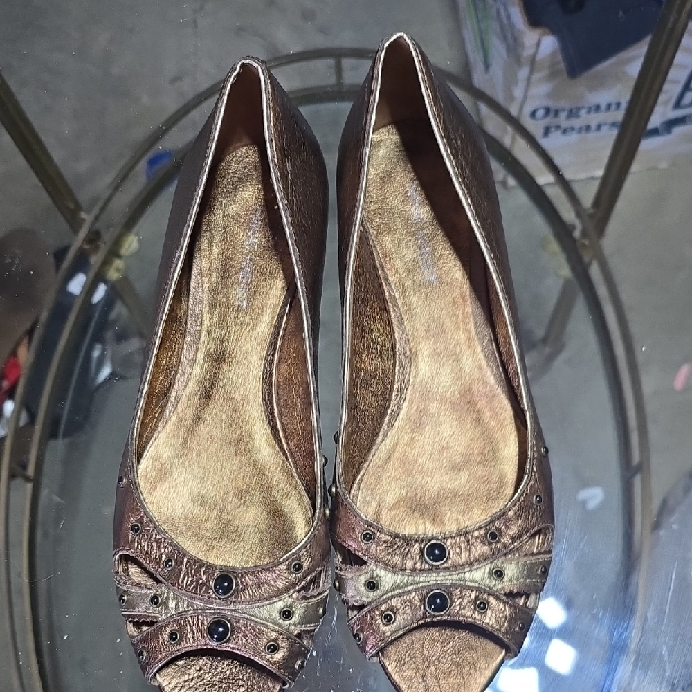 Nine West Brown Leather Flats with Perforated Design